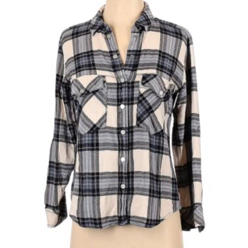 Sanctuary Arwen Full Sleeve Plaid Shirt Button Down 1X Black/Off White Nwt